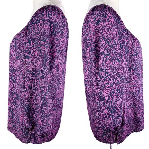Banana Republic Top Blouse Small Purple Blue Print Semi Sheer New - Picture 3 of 10
